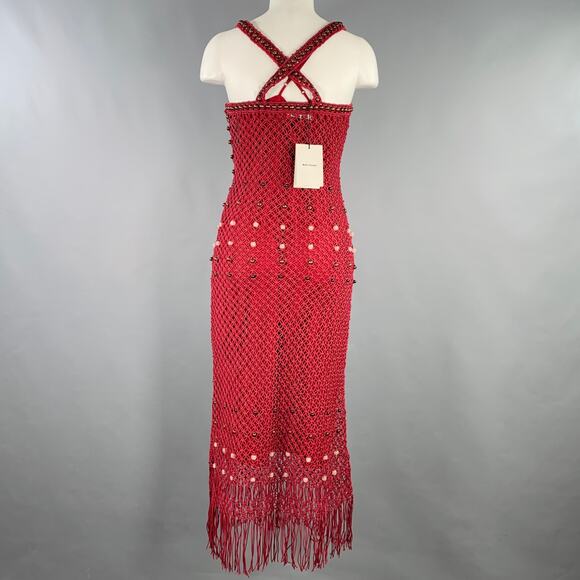 WALES BONNER Size S Burgundy Cotton Beaded Sleeveless Long Dress - Picture 4 of 8